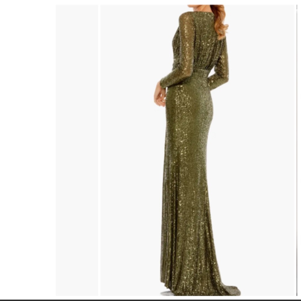 NWT Ieena for Mac Duggal Sequin Long Sleeve Faux Wrap Gown - Picture 2 of 11